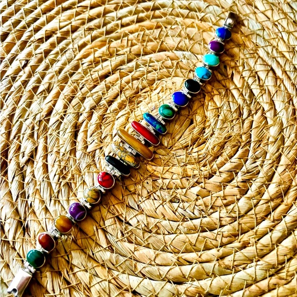 925 Sterling Silver and Multi-color precious Stone bracelet. - Picture 9 of 13